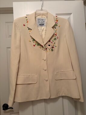 Moschino Cream Floral-Embroidered Blazer